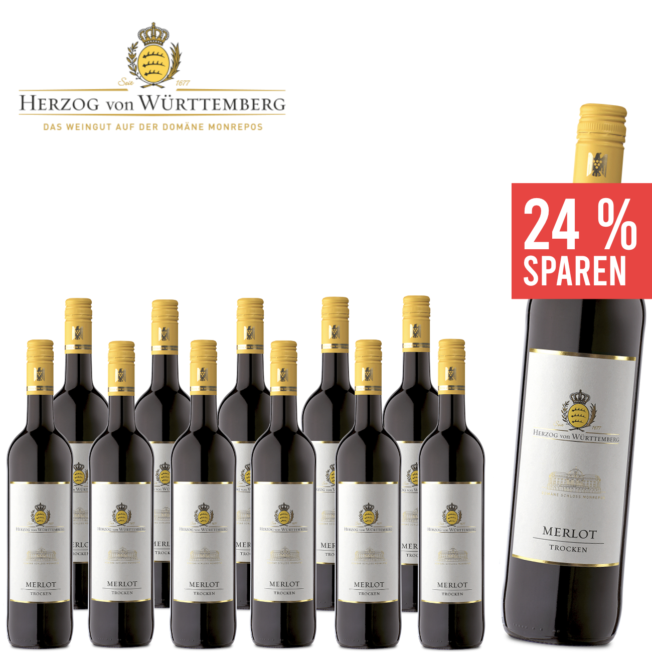 12 x Merlot trocken "Gutswein" 0,75 L - Herzog von Württemberg