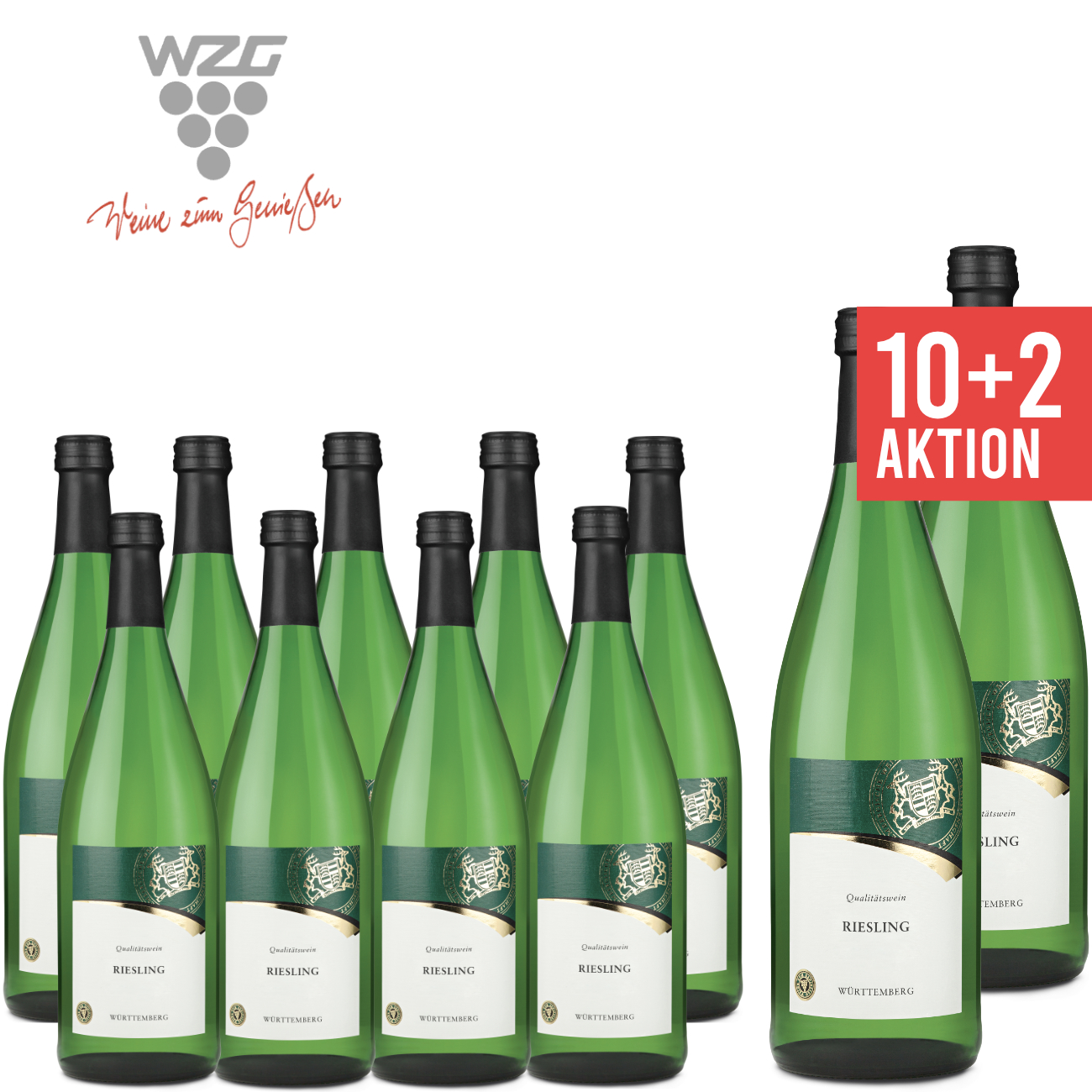 10+2 WZG Möglingen Riesling Qualitästwein Württemberg 1,0 L - Angebot, Paket, Weisswein, fruchtig, günstige Literflasche, 1-Liter, Württemberger Wein