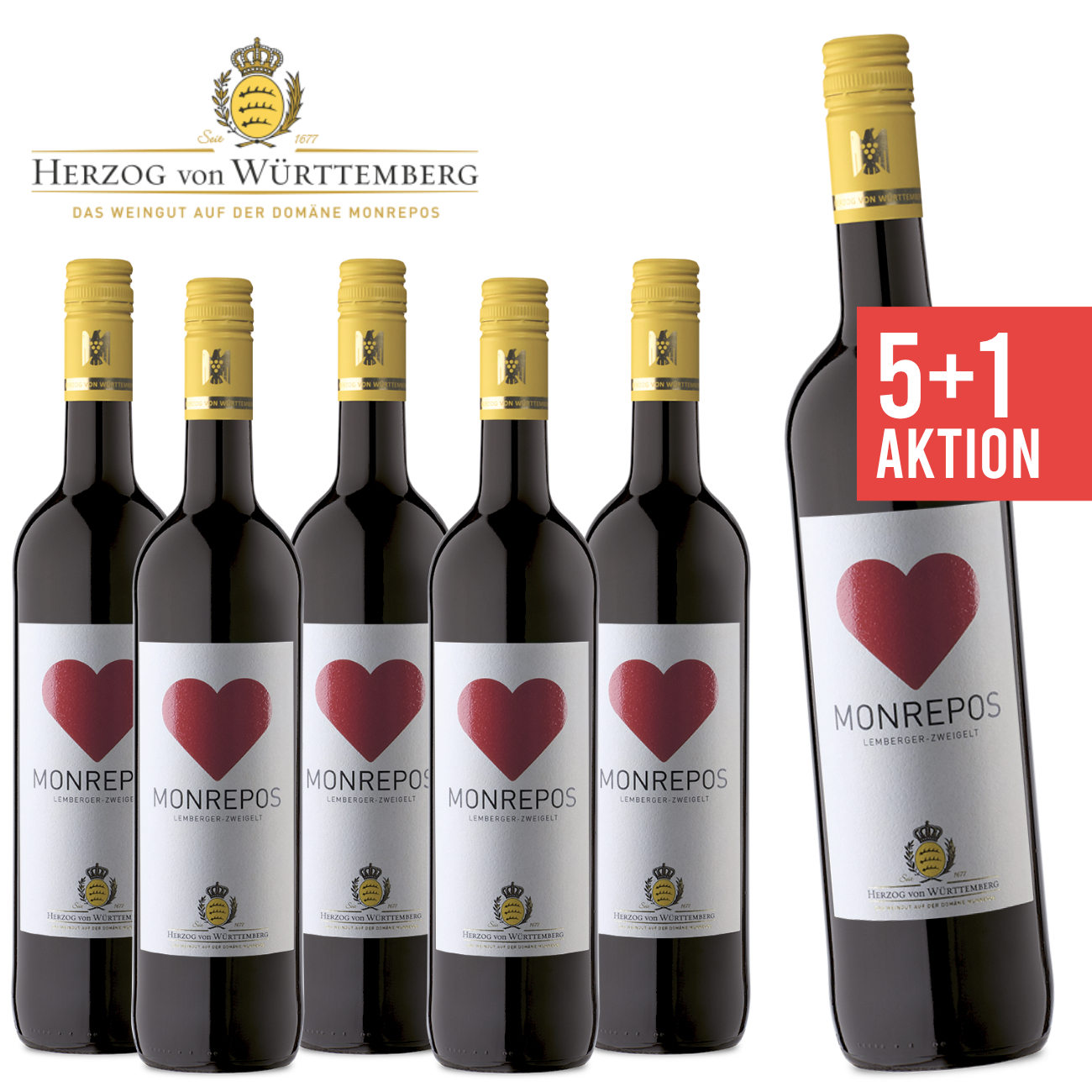 Weingut Herzog von Württemberg 5+1 Monrepos Lemberger-Zweigelt 0,75 L Rotwein halbtrocken - Weinpaket, Angebot