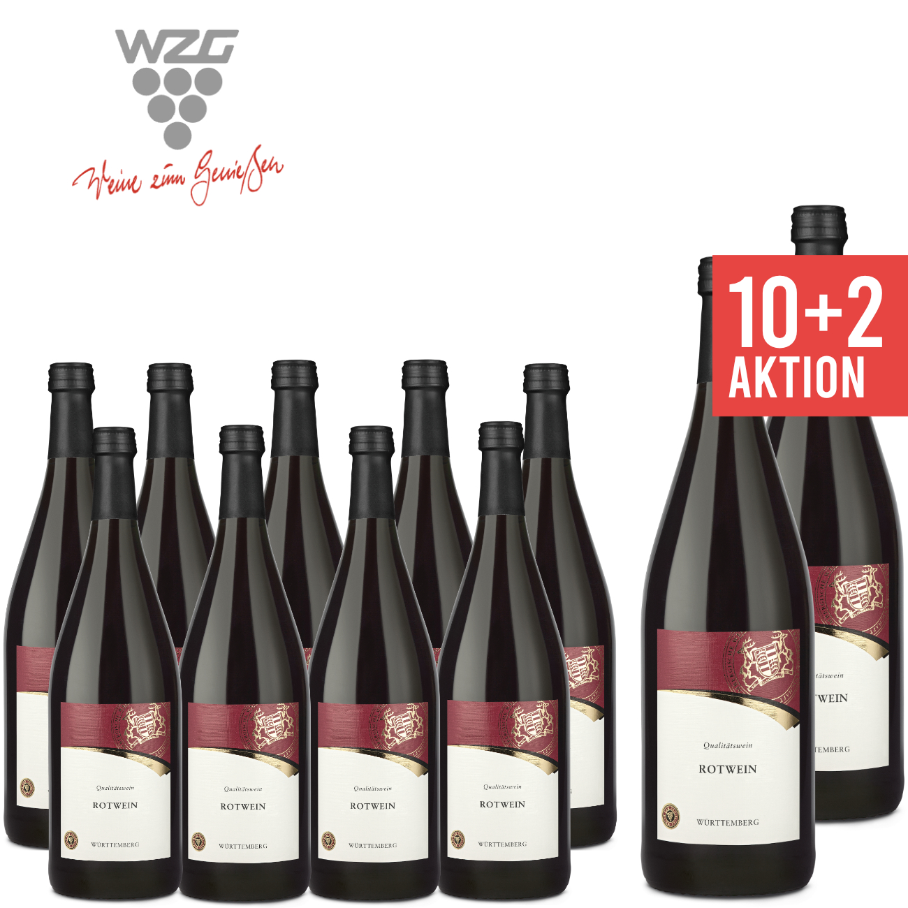 WZG Möglingen 10+2 Rotwein Württemberg 1,0 L - Angebot, Qualitätswein, halbtrocken, günstige Literflasche, 1-Liter, Württemberger Wein