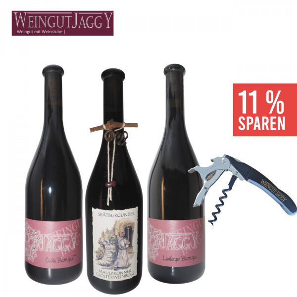 Barrique-Rotwein & Kellnermesser 3 x 0,75 L - Weingut Jaggy