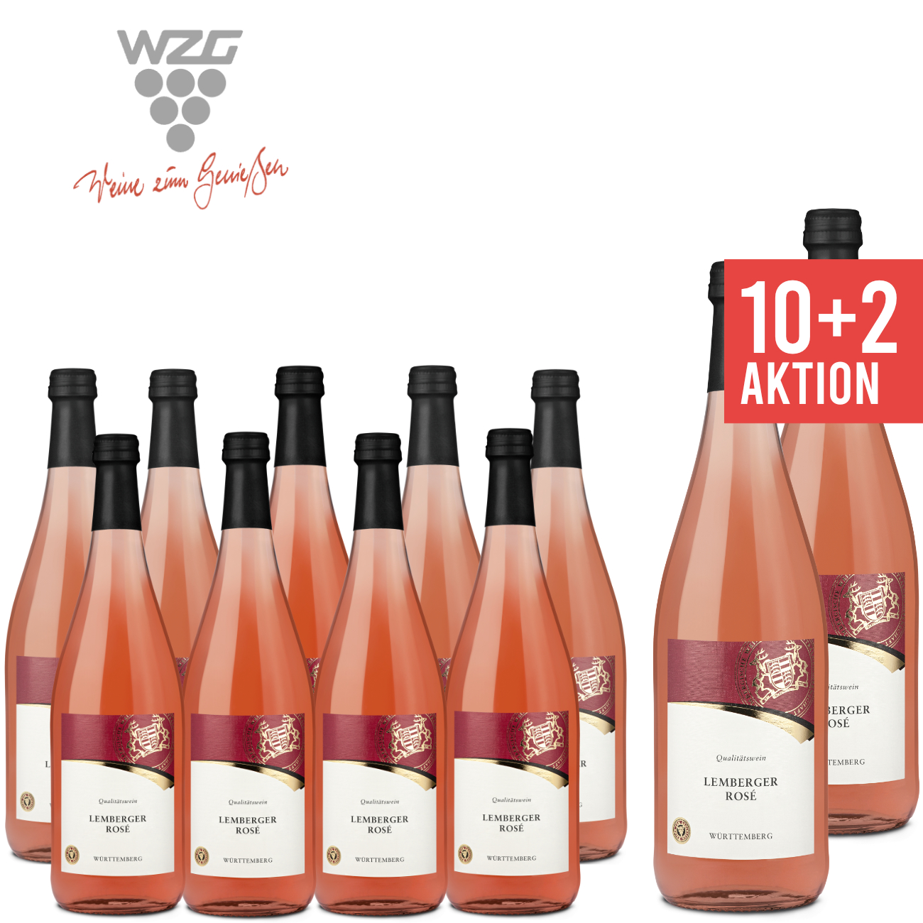 WZG Möglingen 10+2 Lemberger Rosé Qualitätswein Württemberg 1,0 L - Angebot, lieblich, Roséwein, günstige Literflasche, 1-Liter, Württemberger Wein