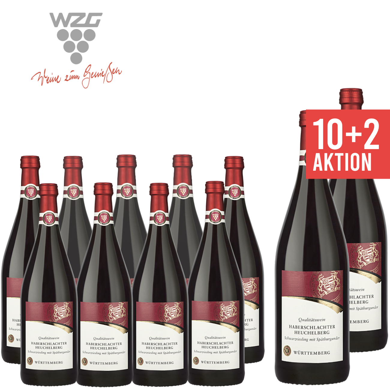 WZG Möglingen10+2 Haberschlachter Heuchelberg Schwarzriesling mit Spätburgunder 1,0 L - Qualitätswein, Rotwein, Literflasche, 1-Liter, Württemberger
