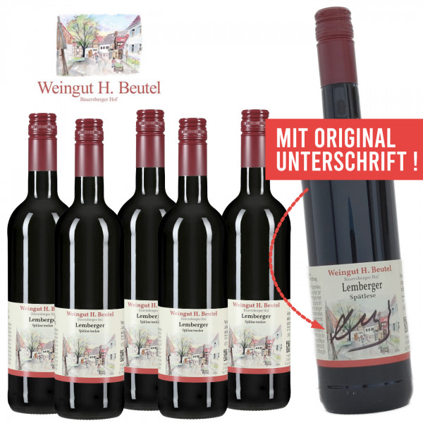 ★ 6 x Lemberger Spätlese trocken 0,75 L Weinpaket ► BEUTEL